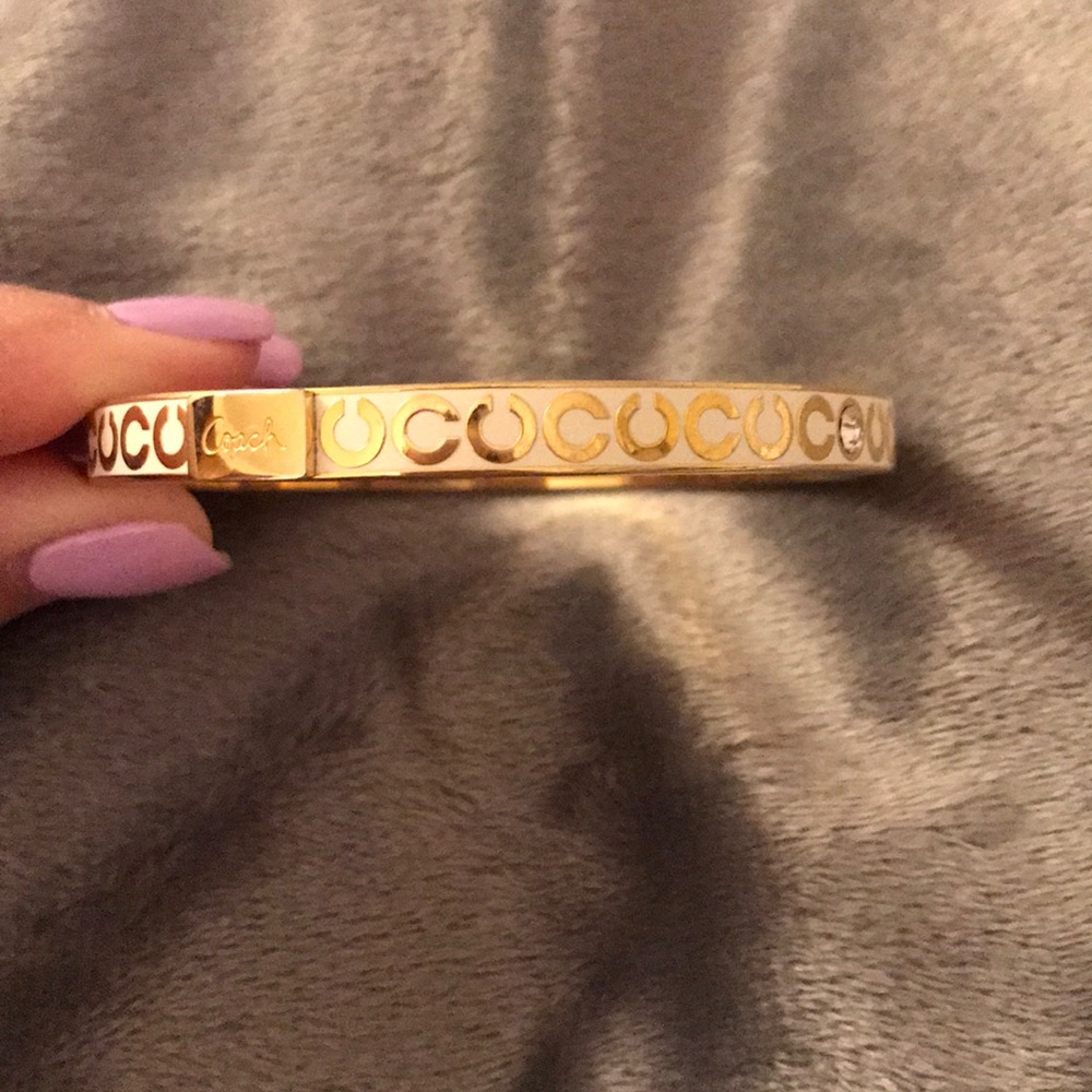 Gold & white Coach bangle with Swarovski crystals